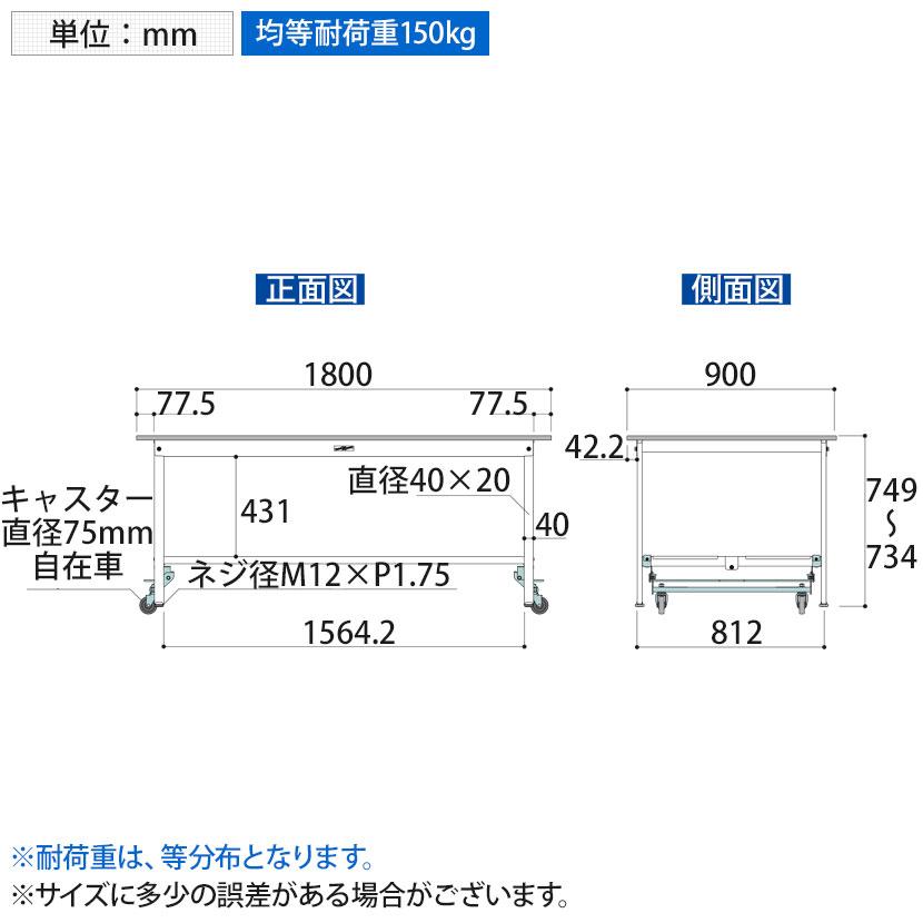 山金工業 軽量作業台 ワンタッチ移動式 全面棚付 耐荷重150kg固定時 低圧メラミン天板 ワークテーブル 150シリーズ SUPU-1890TT-WW 幅1800×奥行900×高さ740mm_3