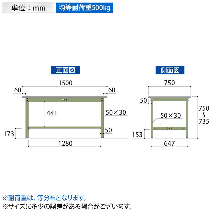 格安モール 山金工業 ワークテーブル500シリーズ 固定式 塩ビシート天板 SJR-1575 幅1500×奥行750×高さ740mm