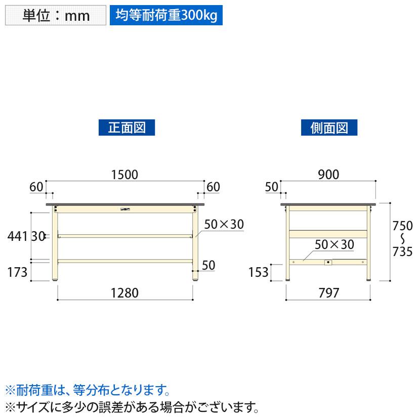山金工業 軽量作業台 中間棚付き 全面棚付き 耐荷重300kg ポリエステル天板 ワークテーブル 300シリーズ SWP-1590TTS2 幅1500×奥行900×高さ740mmの画像