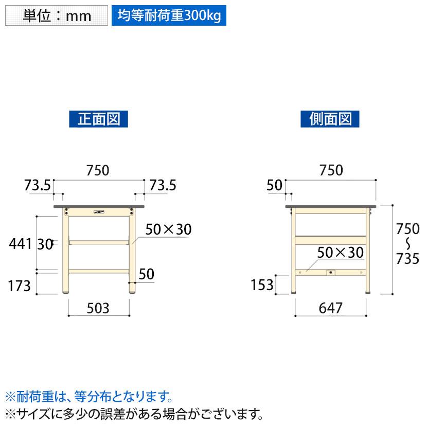 山金工業 軽量作業台 中間棚付き 耐荷重300kg ポリエステル天板 ワークテーブル 300シリーズ SWP-775S2 幅750×奥行750×高さ740mmの画像