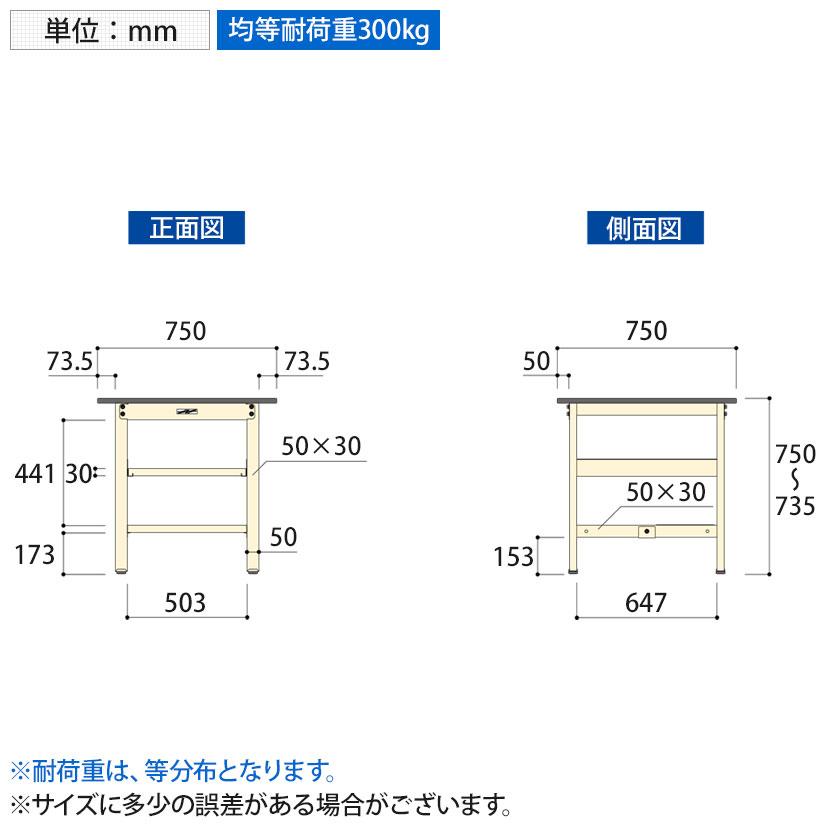 山金工業 軽量作業台 中間棚付き 半面棚付き 耐荷重300kg ポリエステル天板 ワークテーブル 300シリーズ SWP-775TS1 幅750×奥行750×高さ740mmの画像