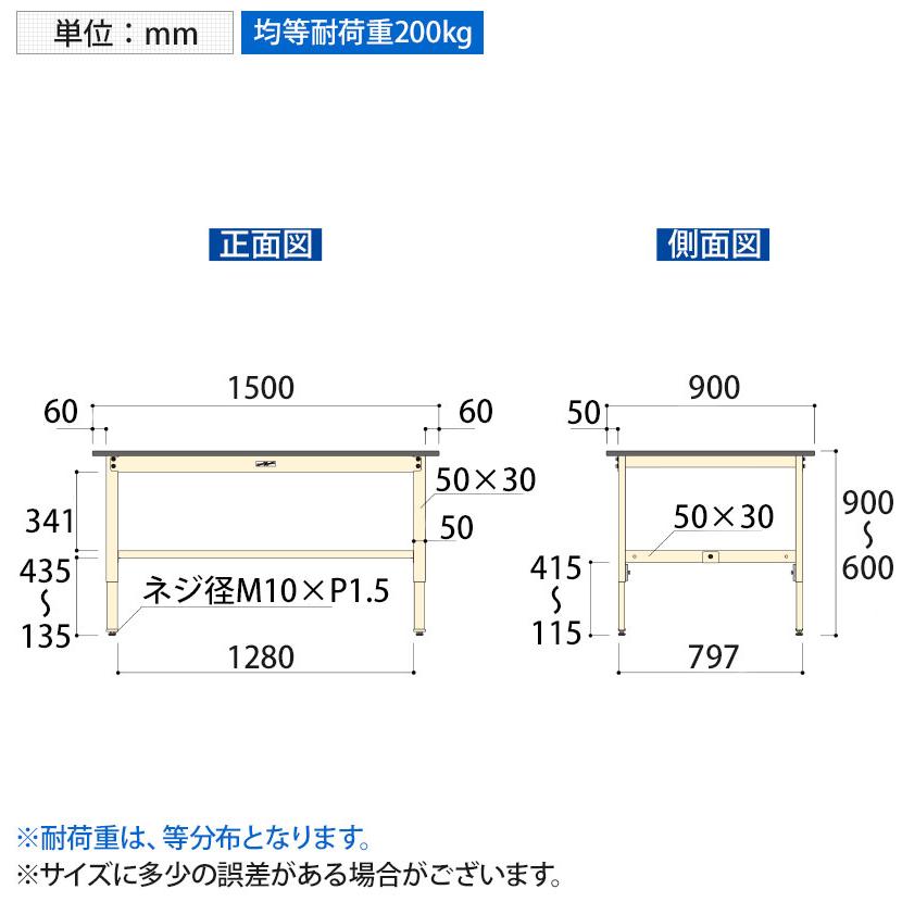 山金工業 軽量作業台 高さ調整 耐荷重200kg ポリエステル天板 ワークテーブル 300シリーズ SWPA-1590 幅1500×奥行900×高さ600〜900mmの画像