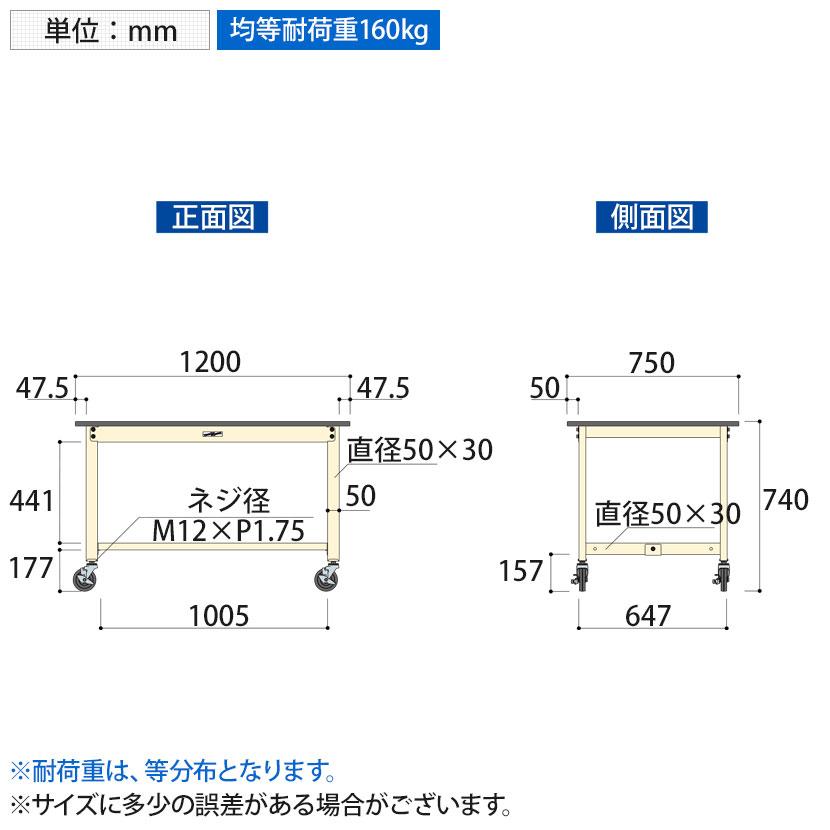 山金工業 軽量作業台 キャスター付き 全体耐荷重160kg ポリエステル天板 ワークテーブル300シリーズ 移動式 SWPC-1275 幅1200×奥行750×高さ740mm_4