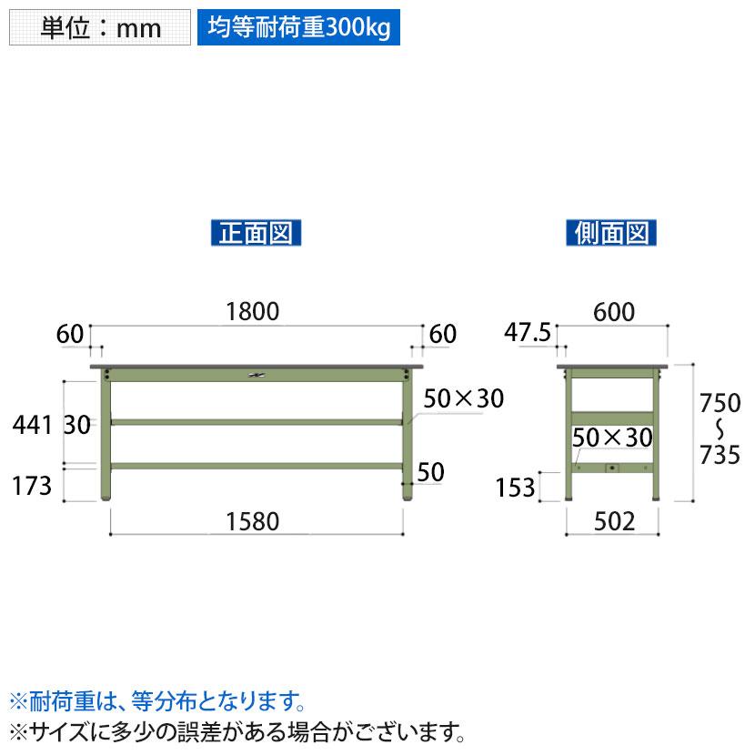 山金工業 軽量作業台 中間棚付き 耐荷重300kg 塩ビシート天板 ワークテーブル 300シリーズ SWR-1860S2 幅1800×奥行600×高さ740mm_4