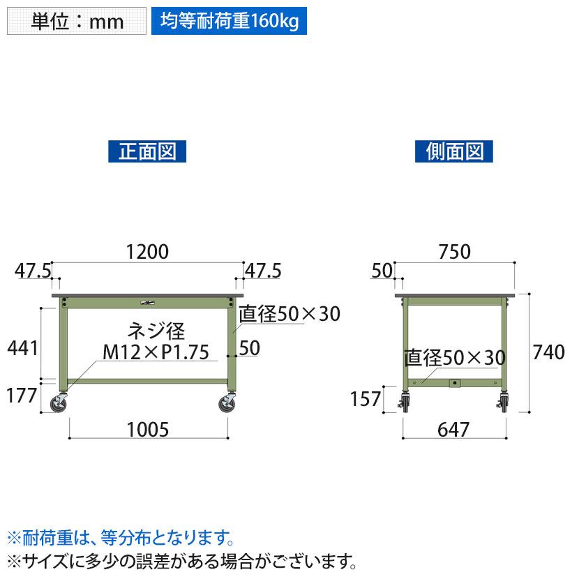 山金工業 軽量作業台 キャスター付き 全体耐荷重160kg 塩ビシート天板 ワークテーブル 300シリーズ 移動式 SWRC-1275 幅1200×奥行750×高さ740mmの画像