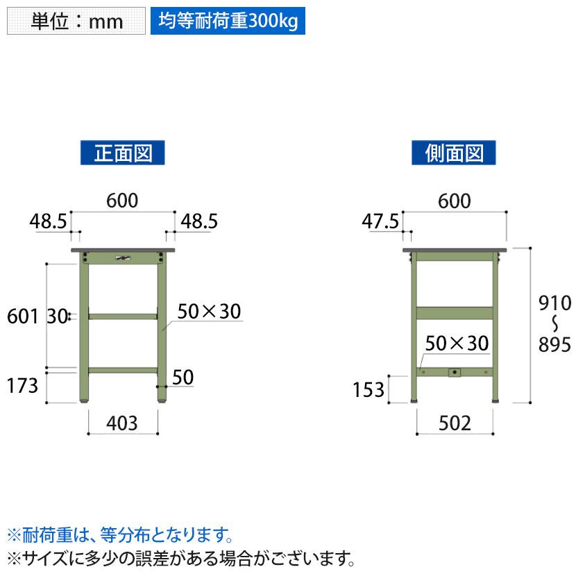 山金工業 軽量作業台 中間棚付き 耐荷重300kg 塩ビシート天板 ワークテーブル 300シリーズ SWRH-660S2 幅600×奥行600×高さ900mmの画像