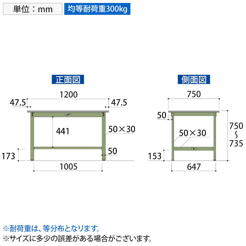 山金工業 軽量作業台 耐荷重300kg スチール天板 ワークテーブル 300シリーズ SWS-1275 幅1200×奥行750×高さ740mmの画像