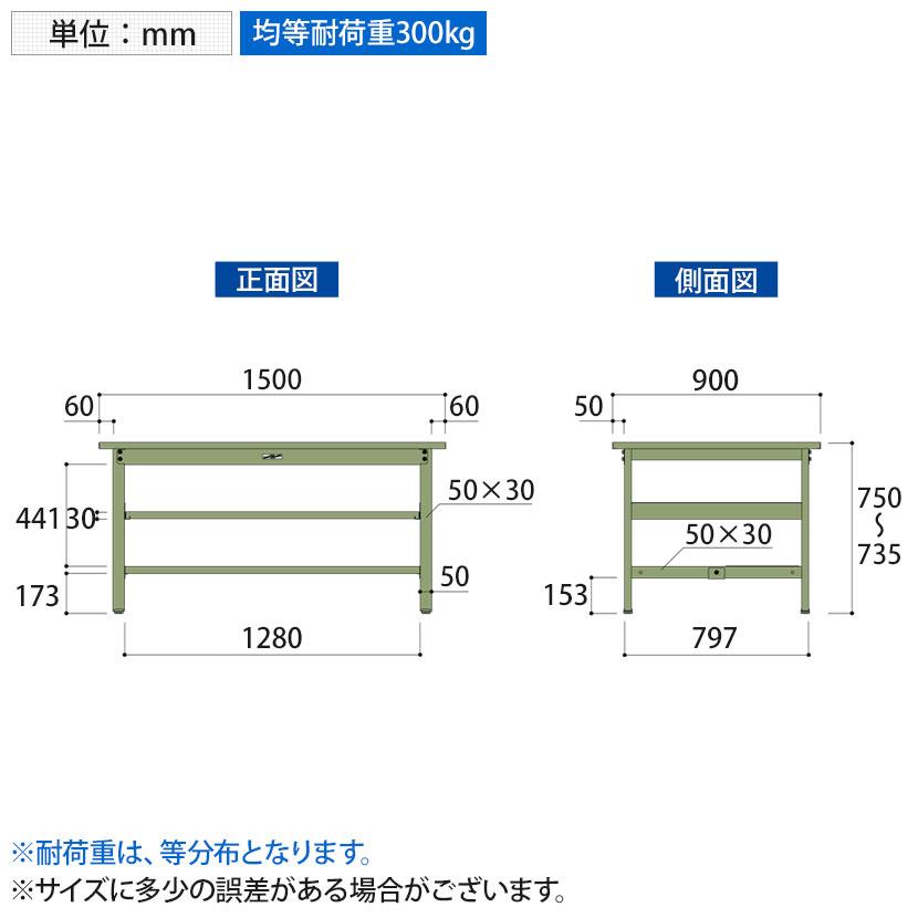 山金工業 軽量作業台 中間棚付き 全面棚付き 耐荷重300kg スチール天板 ワークテーブル 300シリーズ SWS-1590TTS2 幅1500×奥行900×高さ740mmの画像