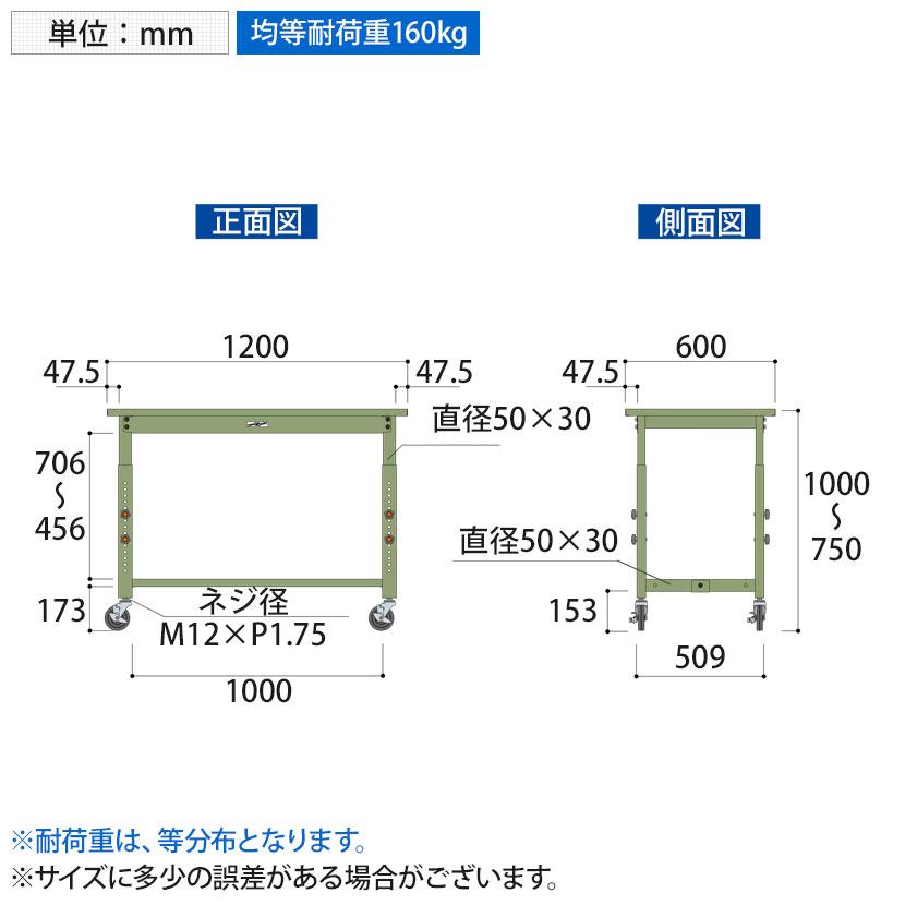 山金工業 軽量作業台 高さ調整 移動式 キャスター付き スチール天板 ワークテーブル 300シリーズ SWSAC-1260 幅1200×奥行600×高さ750〜1000mm_5