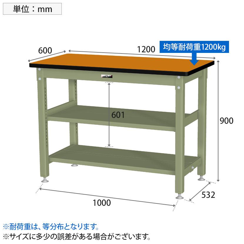 値下げしました 山金工業 ワークテーブルバイス専用タイプ中間棚/全面棚付き メラミン天板 SZMVH-1260TTS2 幅1200×奥行600×高さ900mm