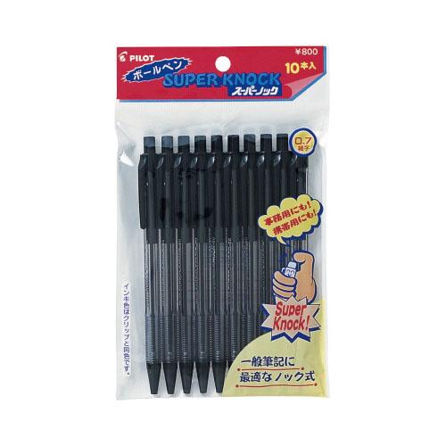 スーパーノック PILOT 油性ボールペン 0.7mm クリアブラック 10本