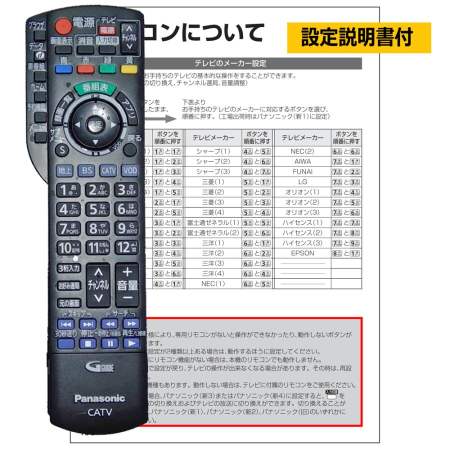 Panasonic（パナソニック） 設定ガイド付 CATVリモコン N2QAYB001004