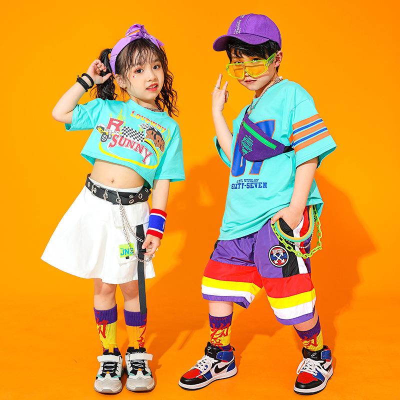 キッズダンス衣装 Hiphop ヒップホップ 韓国子供服 ジャズダンス 夏 応援団 ステージ衣装 男の子 女の子 Tシャツ 上下セット パンツ 発表会 練習着 ダンスウェア 最新のデザイン