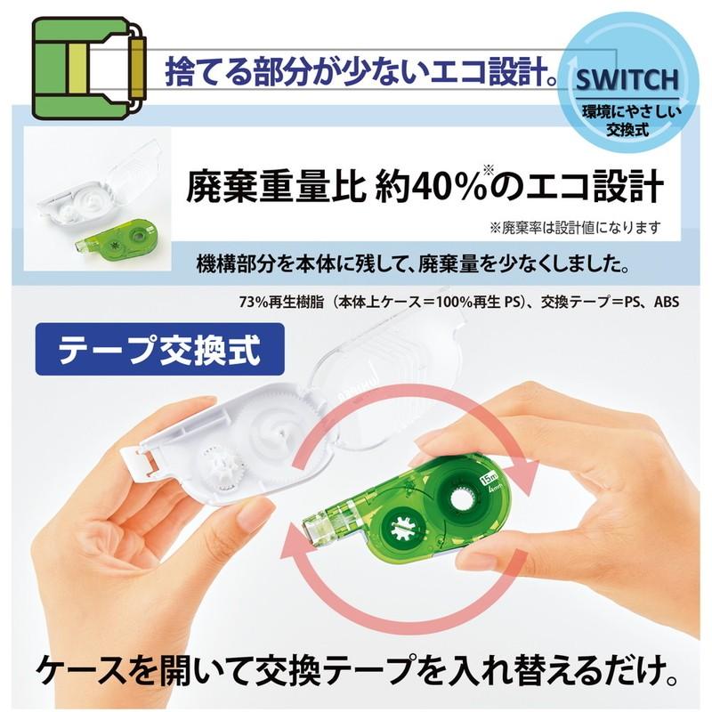 プラス(PLUS) 修正テープ ホワイパースイッチ 4mm幅 グリーン 100個入 WH-1514 50-134_5