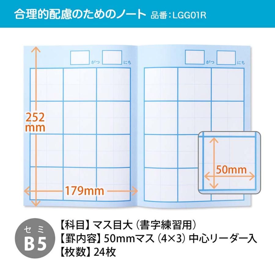 日本ノート nipponnote  スクールラインプラス School Line+ 合理的配慮のためのノート マス目 50mmR LGG01R｜officeland｜03