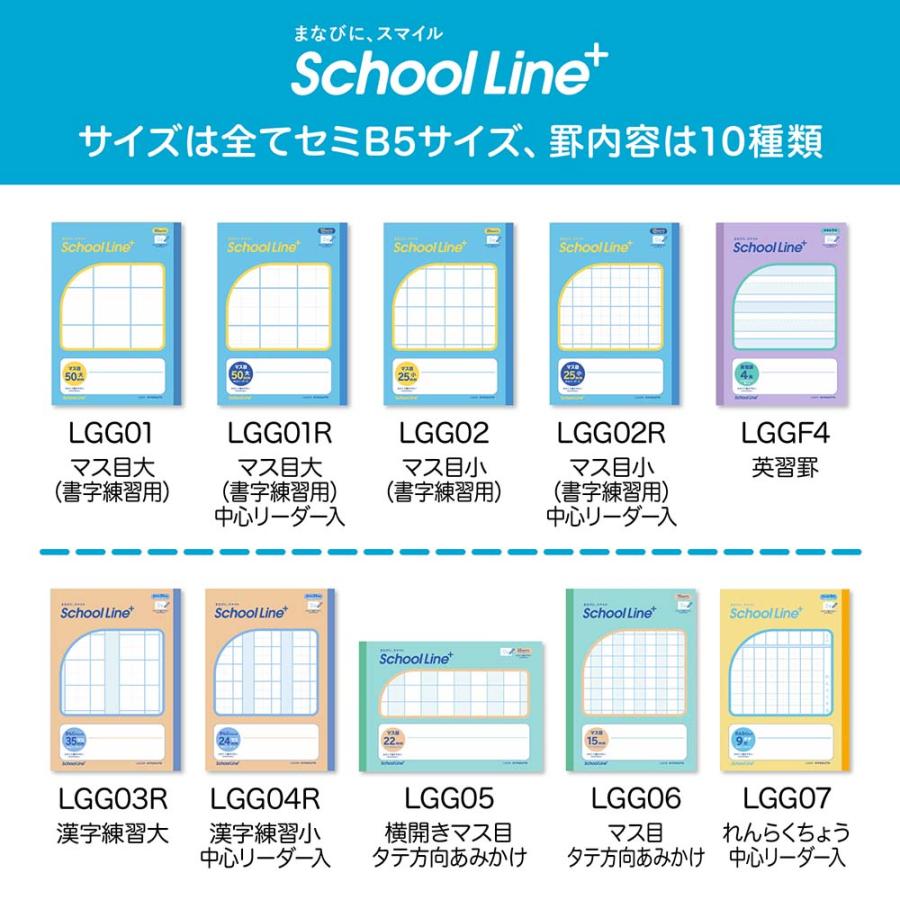 日本ノート nipponnote スクールラインプラス School Line+ 合理的配慮のためのノート 横開マス目 22mm アミカケ LGG05｜officeland｜07