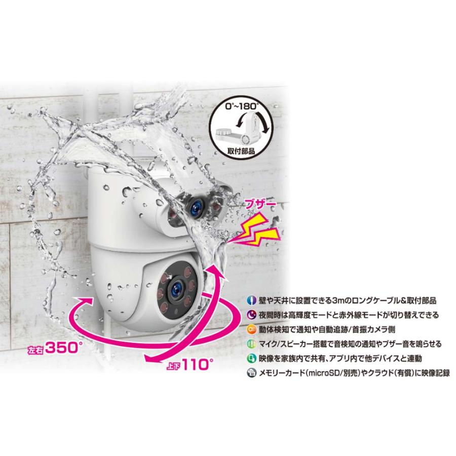 カシムラ kashimura スマートカメラ 2眼 防水 首振 照明 KJ-207