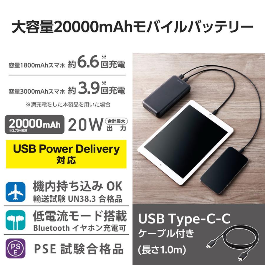 『代引不可』エレコム モバイルバッテリー 20000mAh 20W PSE認証 ブラック ECT-1550BK『法人宛のみ送料無料(一部地域除く)』 | ELECOM | 04