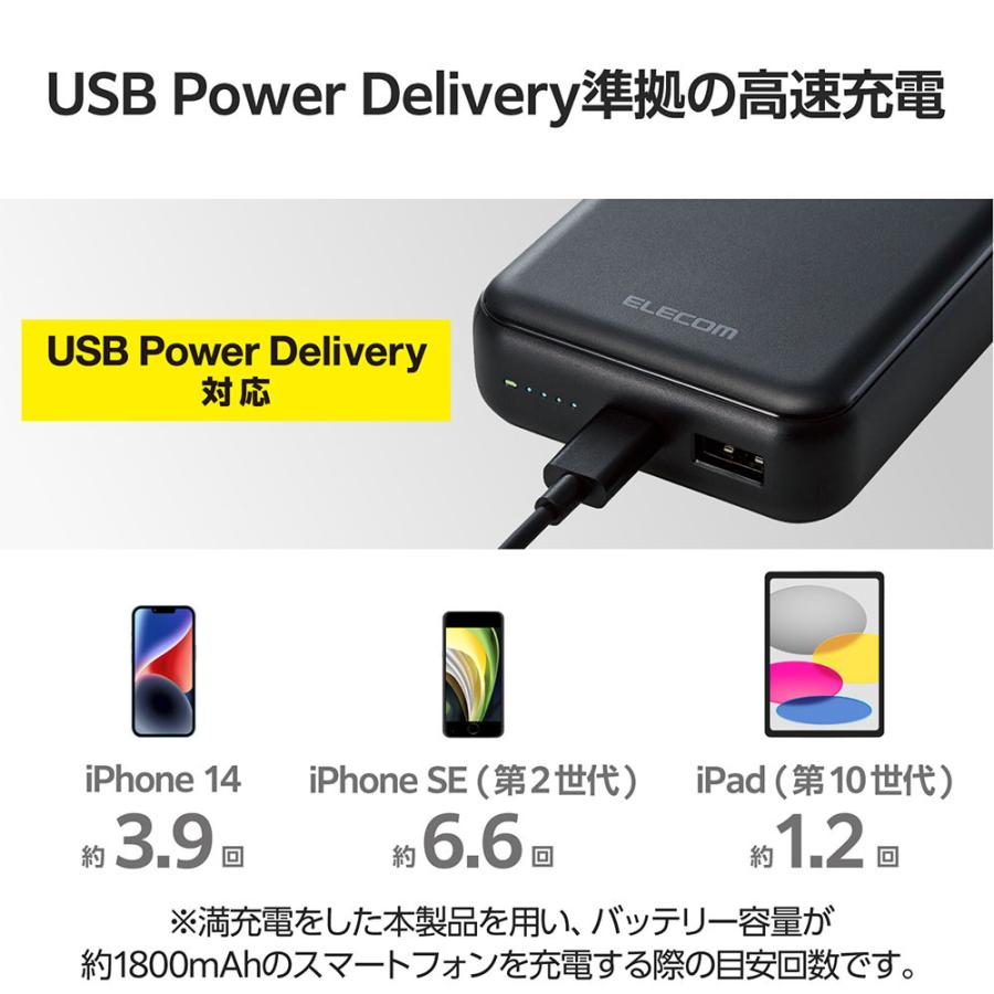 『代引不可』エレコム モバイルバッテリー 20000mAh 20W PSE認証 ブラック ECT-1550BK『法人宛のみ送料無料(一部地域除く)』 | ELECOM | 05