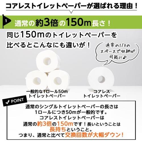 コアレス トイレットペーパー シングル 150m1パック 6ロール ロング 芯なし 生活雑貨 消耗品 トイレットロール｜officetrust｜04