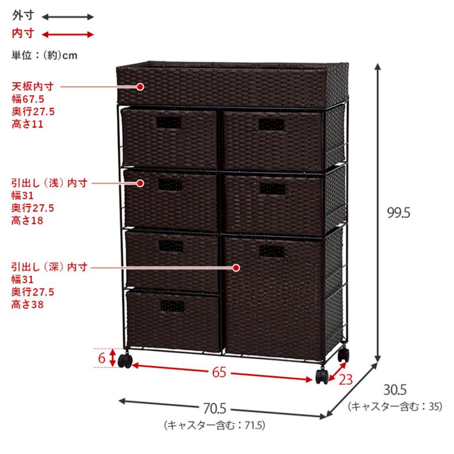 『代引不可』ランドリーラック 幅70cm 4段 キャスター付 防水 ラタン調 バスケット付 RAN-2418WH ホワイト 萩原『法人宛のみ送料無料(一部地域除く)』の画像