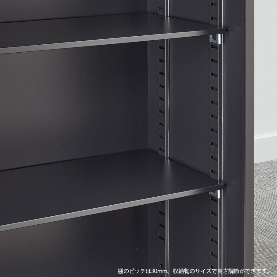 『代引不可』書庫 両開き書庫 H1110mm ブラック ALZK-H34 スチール書庫 A4 黒 上品 おしゃれ 日本製 完成品 生興『法人宛のみ送料無料(一部地域除く)』の画像