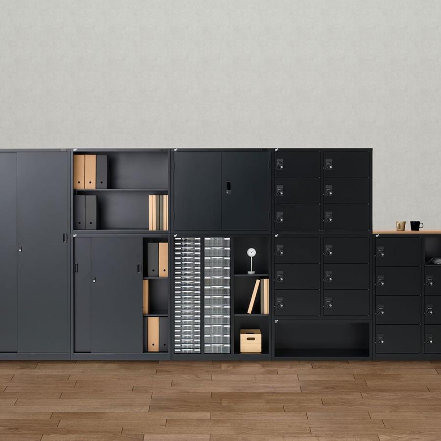 『代引不可』書庫 スチール引戸書庫 H1110mm ブラック ALZK-S34 スチール書庫 A4 黒 上品 日本製 完成品 生興『法人宛のみ送料無料(一部地域除く)』の画像