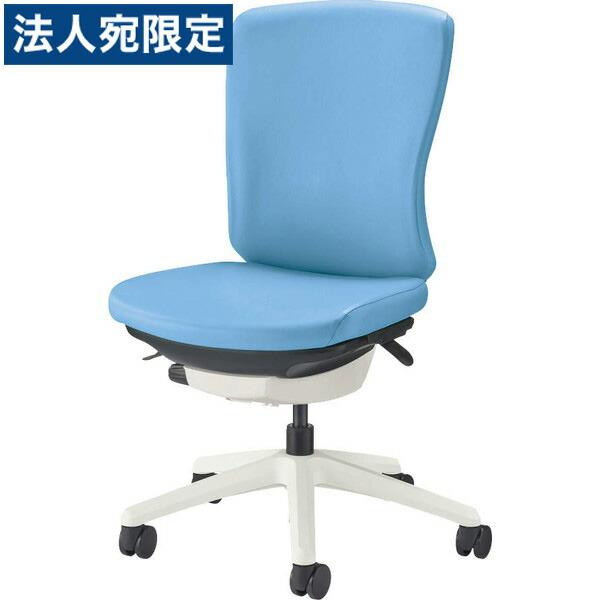 『代引不可』ライオン事務器 チェア バーサル ミドルバック ホワイトシェル ホワイト脚 肘なし ビニールレザー張り オールドブルー No.3510S-W『日時指定不可』