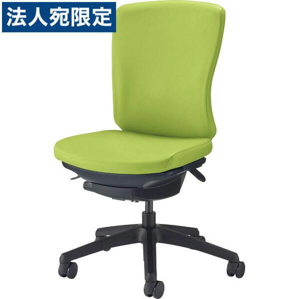 『代引不可』ライオン事務器 チェア バーサル ミドルバック ブラックシェル ブラック脚 肘なし ビニールレザー張り グリーン No.3515S-K『日時指定不可』