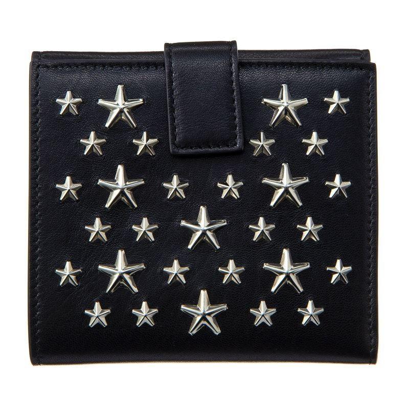 JIMMY CHOO◇2つ折り財布/レザー/BLK/ユニセックス/FRIDA