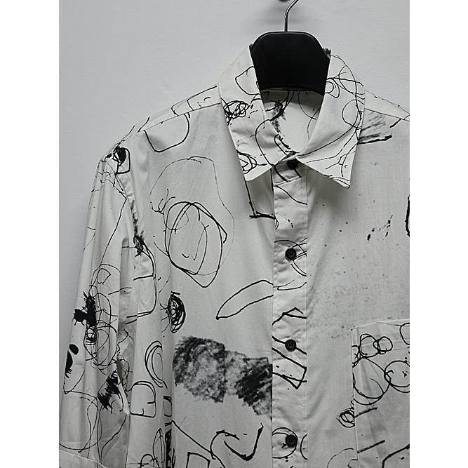 nude:masahiko maruyama ・ヌード:マサヒコマルヤマ/コットンツイルインクジェットプリントシャツ/White-Black | nude:masahiko maruyama | 01