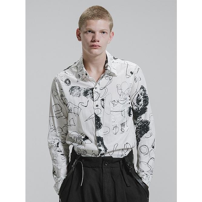 nude:masahiko maruyama ・ヌード:マサヒコマルヤマ/コットンツイルインクジェットプリントシャツ/White-Black | nude:masahiko maruyama | 06