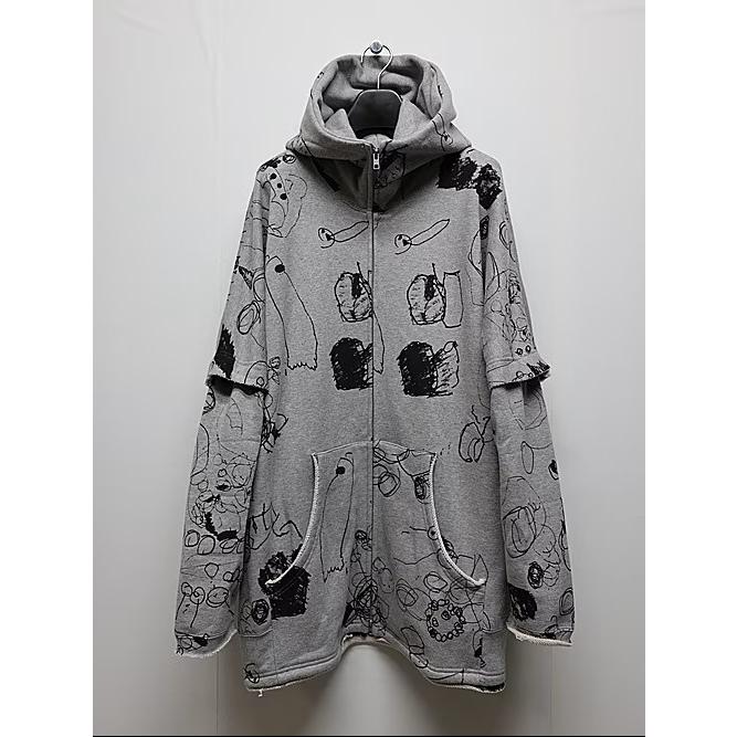 nude:masahiko maruyama ・ヌード:マサヒコマルヤマ/裏毛顔料プリントオーバーサイズZIP UPパーカ（袖取り外し可能）/Grey | nude:masahiko maruyama