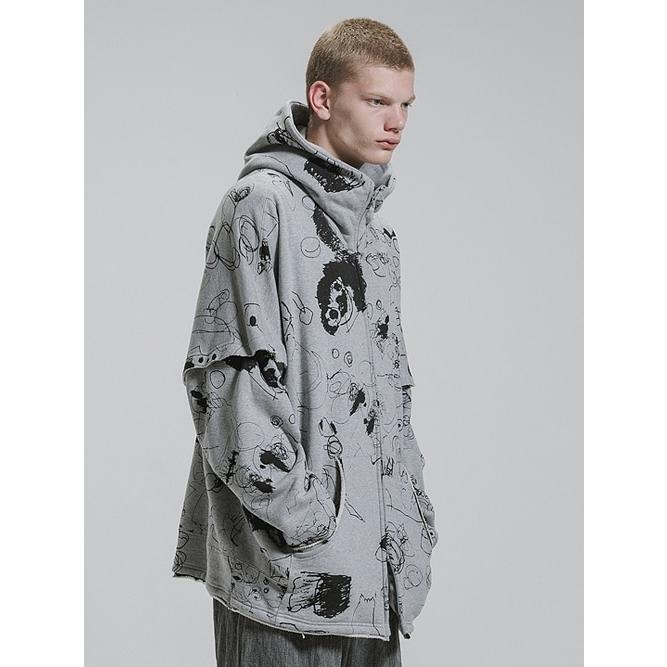 nude:masahiko maruyama ・ヌード:マサヒコマルヤマ/裏毛顔料プリントオーバーサイズZIP UPパーカ（袖取り外し可能）/Grey | nude:masahiko maruyama | 11