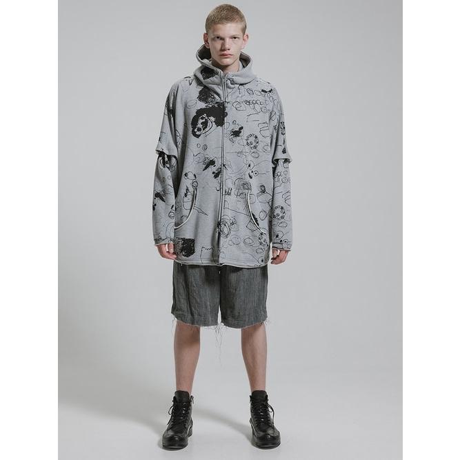 nude:masahiko maruyama ・ヌード:マサヒコマルヤマ/裏毛顔料プリントオーバーサイズZIP UPパーカ（袖取り外し可能）/Grey | nude:masahiko maruyama | 17