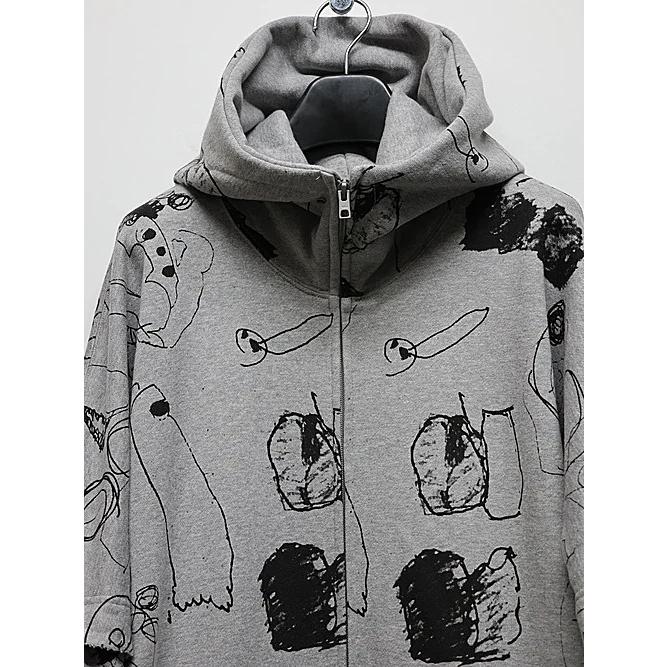 nude:masahiko maruyama ・ヌード:マサヒコマルヤマ/裏毛顔料プリントオーバーサイズZIP UPパーカ（袖取り外し可能）/Grey | nude:masahiko maruyama | 01
