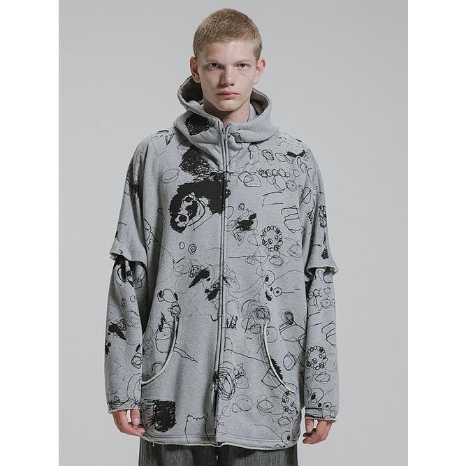 nude:masahiko maruyama ・ヌード:マサヒコマルヤマ/裏毛顔料プリントオーバーサイズZIP UPパーカ（袖取り外し可能）/Grey | nude:masahiko maruyama | 10