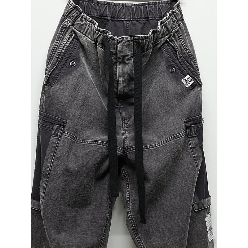 Maison MIHARA YASUHIRO・メゾン ミハラヤスヒロ/SULFUR DYED BACK SATIN DAMAGED CARGO PT/BLACK | MAISON MIHARA YASUHIRO | 01