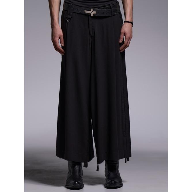 kiryuyrik・キリュウキリュウ/Crape Sharring Wide Tuck Slacks/Blackの画像