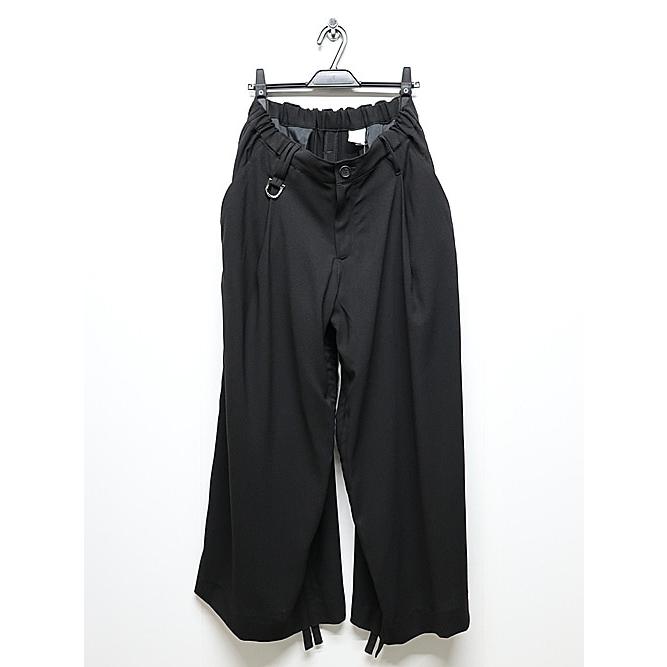 kiryuyrik・キリュウキリュウ/Crape Sharring Wide Tuck Slacks/Blackの画像
