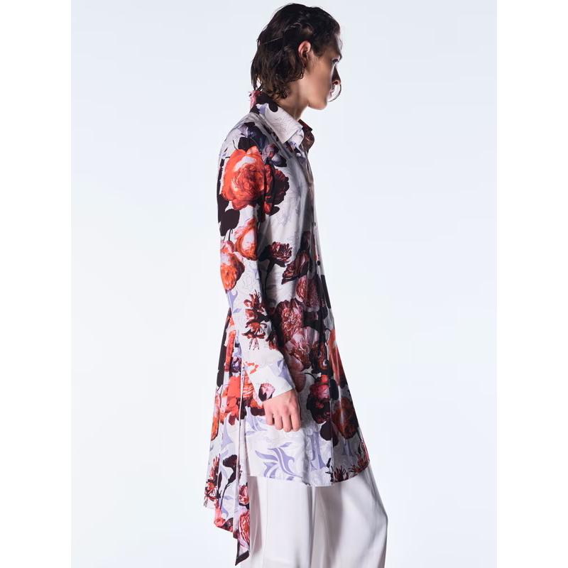 (予約品）10月末〜11月入荷予定/kiryuyrik・キリュウキリュウ/Goth Flora Flare Shirt/Whiteの画像