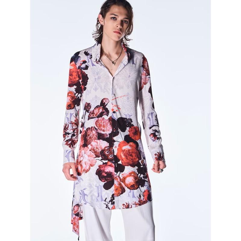 (予約品）10月末〜11月入荷予定/kiryuyrik・キリュウキリュウ/Goth Flora Flare Shirt/Whiteの画像