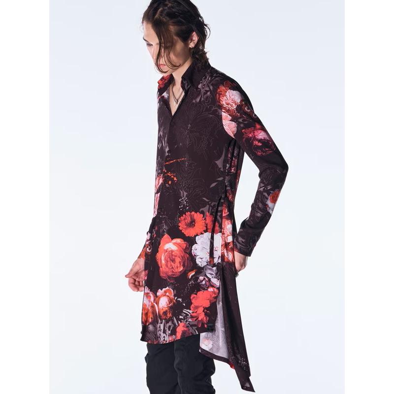 (予約品）10月末〜11月入荷予定/kiryuyrik・キリュウキリュウ/Goth Flora Flare Shirt/Blackの画像
