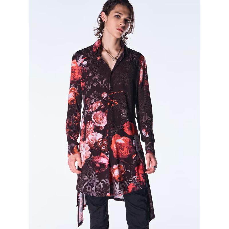 (予約品）10月末〜11月入荷予定/kiryuyrik・キリュウキリュウ/Goth Flora Flare Shirt/Blackの画像