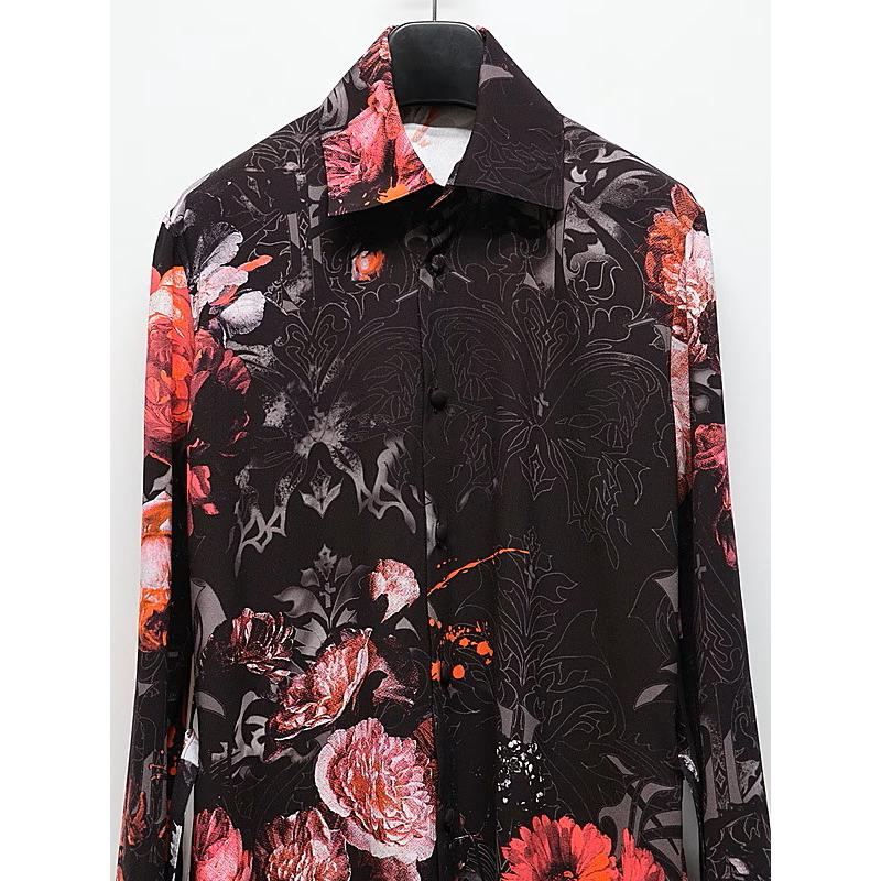 (予約品）10月末〜11月入荷予定/kiryuyrik・キリュウキリュウ/Goth Flora Flare Shirt/Blackの画像