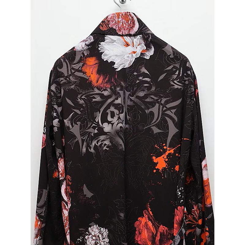 (予約品）10月末〜11月入荷予定/kiryuyrik・キリュウキリュウ/Goth Flora Flare Shirt/Blackの画像