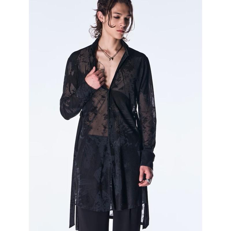 (予約品）9月末〜10月入荷予定/kiryuyrik・キリュウキリュウ/Opal Mesh Flare Shirt/Blackの画像