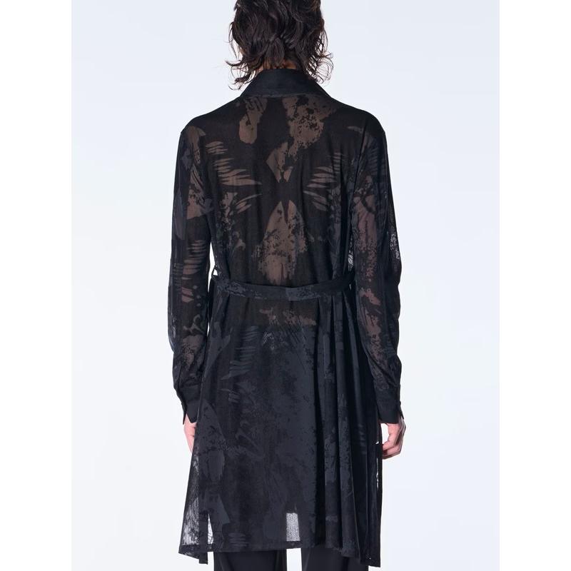 (予約品）9月末〜10月入荷予定/kiryuyrik・キリュウキリュウ/Opal Mesh Flare Shirt/Blackの画像