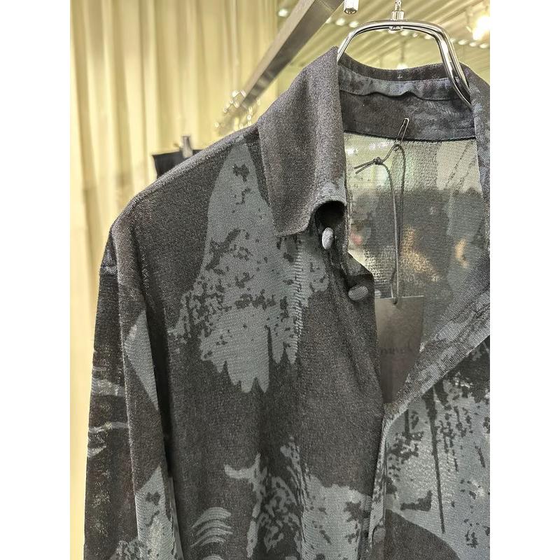 (予約品）9月末〜10月入荷予定/kiryuyrik・キリュウキリュウ/Opal Mesh Flare Shirt/Blackの画像