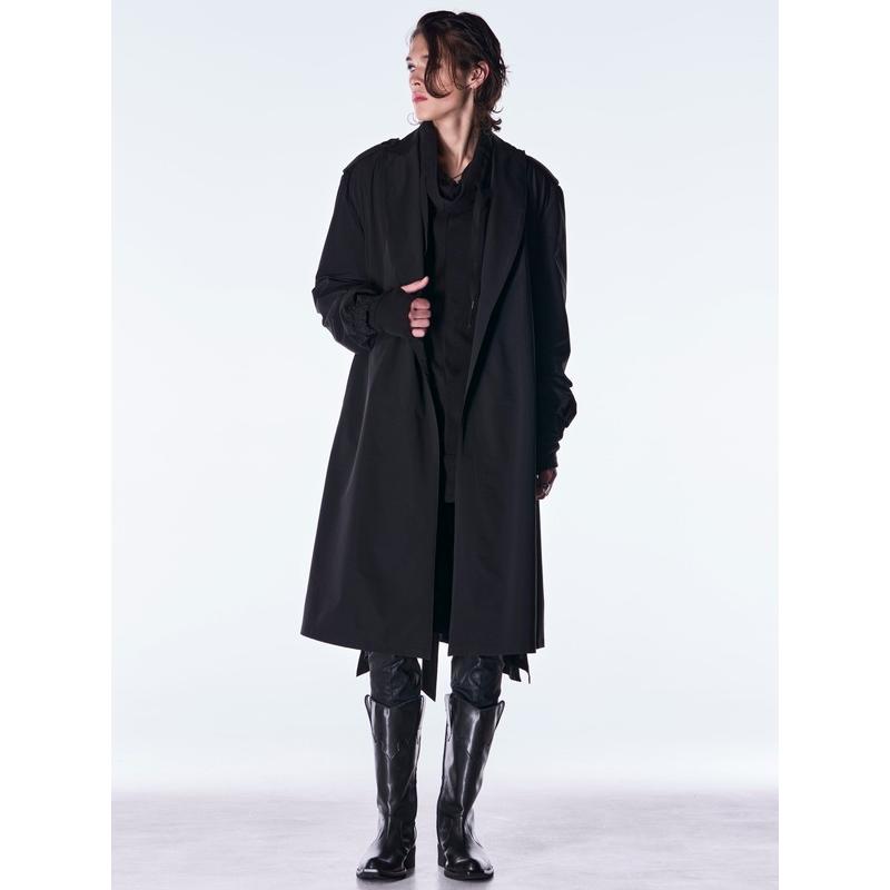 (予約品）9月末〜10月入荷予定/kiryuyrik・キリュウキリュウ/Taffeta Drape Chester Coat/Blackの画像